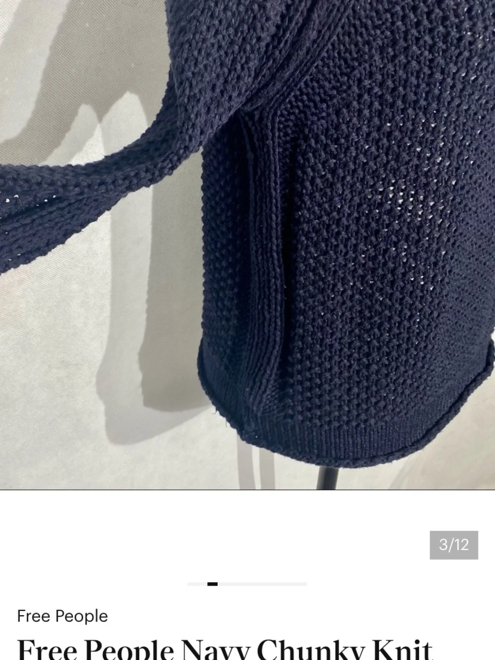 Free People Navy Chunky Knit Long Sleeve Sweater Open Stitch Small